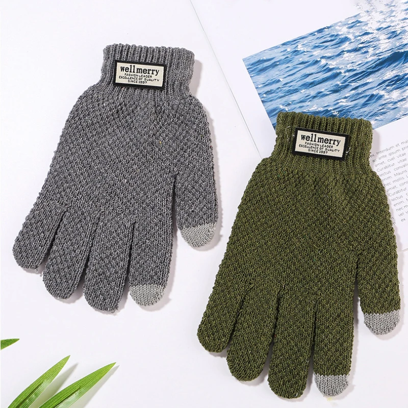 

Women Men Warm Winter Touch Screen Gloves Stretch Knitted Mittens Wool Full Finger Anti-freeze Thickened Female Crochet Glove