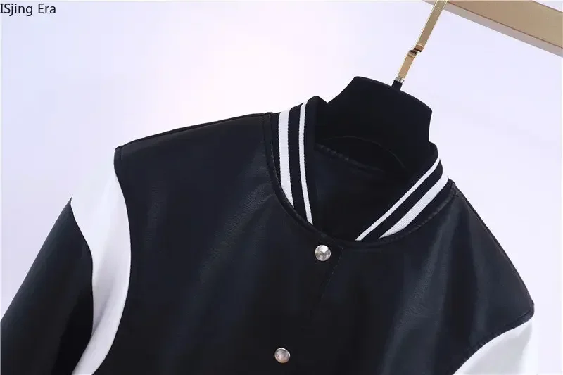2023 New Women Short Washed PU Leather Baseball Suit Motorcycle Jacket Q17
