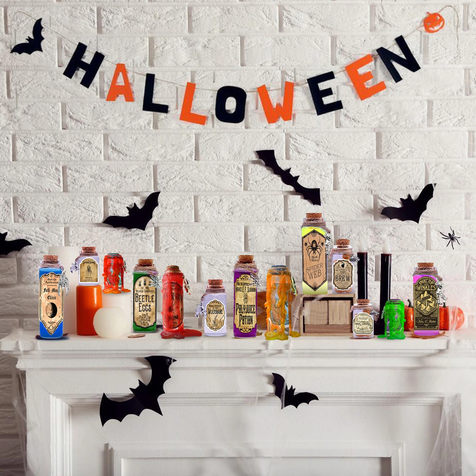 174 Pcs Halloween Potion Bottles with Cork, Halloween Decorations Indoor Witchcraft Supplies Apothecary Bottles with