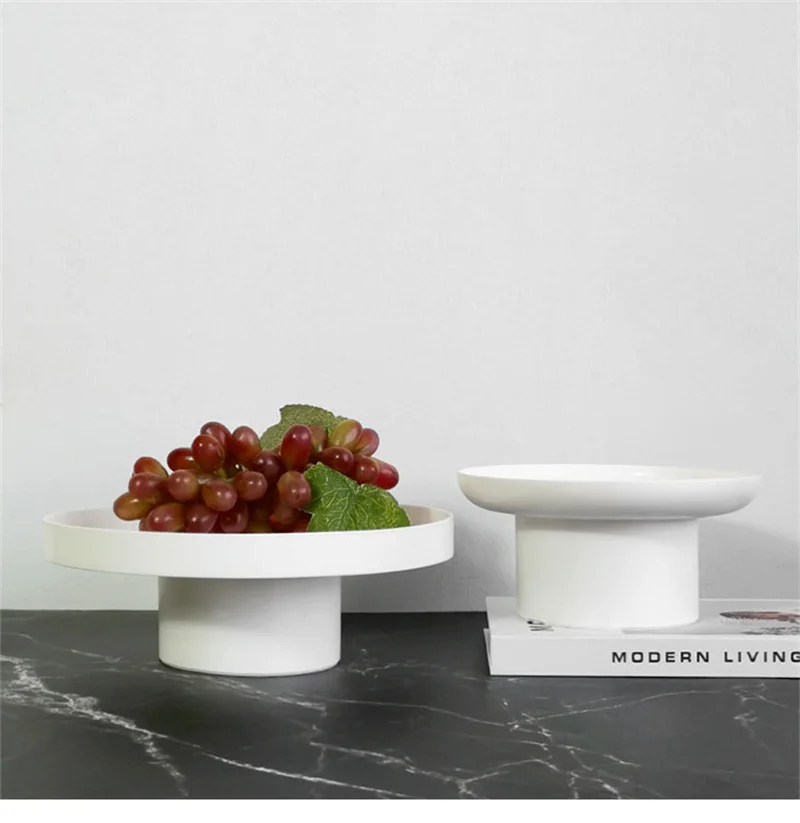 Round Black White Decorative Tray Storage Organizer ABS Tray Fruit Perfume Cosmetic Home Decor Plates Simple Storage Plate