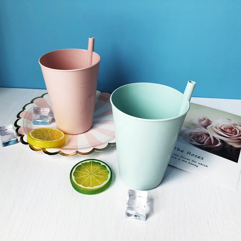 6 Pack Built-in Straw Tumbler Plastic Sippy Drinking Cup Children Adults Dishwasher Safe 2 Free Straw Brush