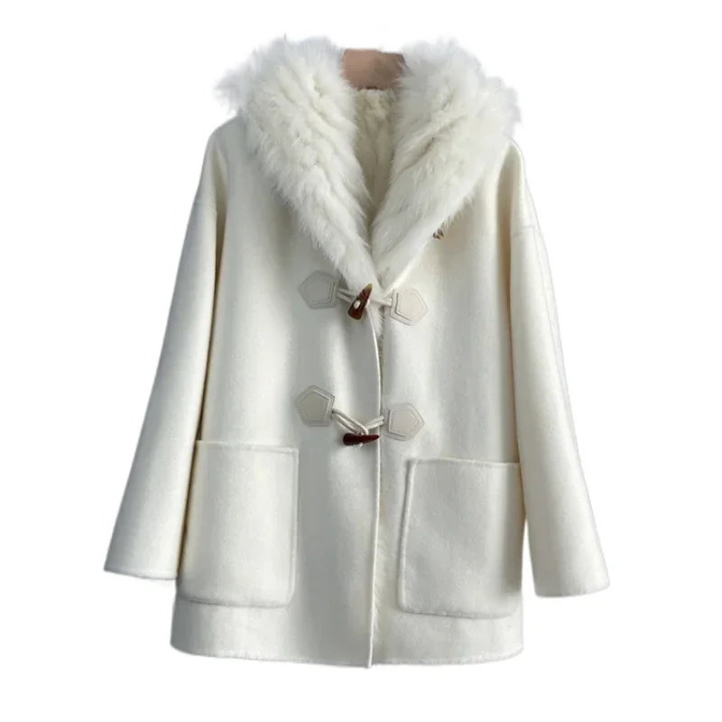 

Double Sided Cashmere Woolen Coat Women Winter Jacket 2024 Removable Two Piece Inner Fox Fur Grass Coats Parka Casaco Feminino