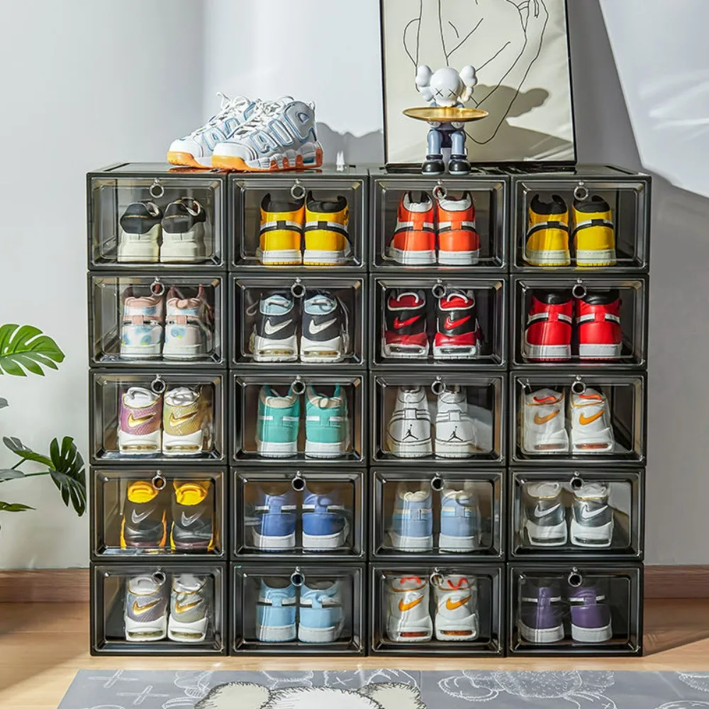 

Shoe Boxes Drop Front Door Clear Shoe Box Stack Able Plastic Shoe Storage Box
