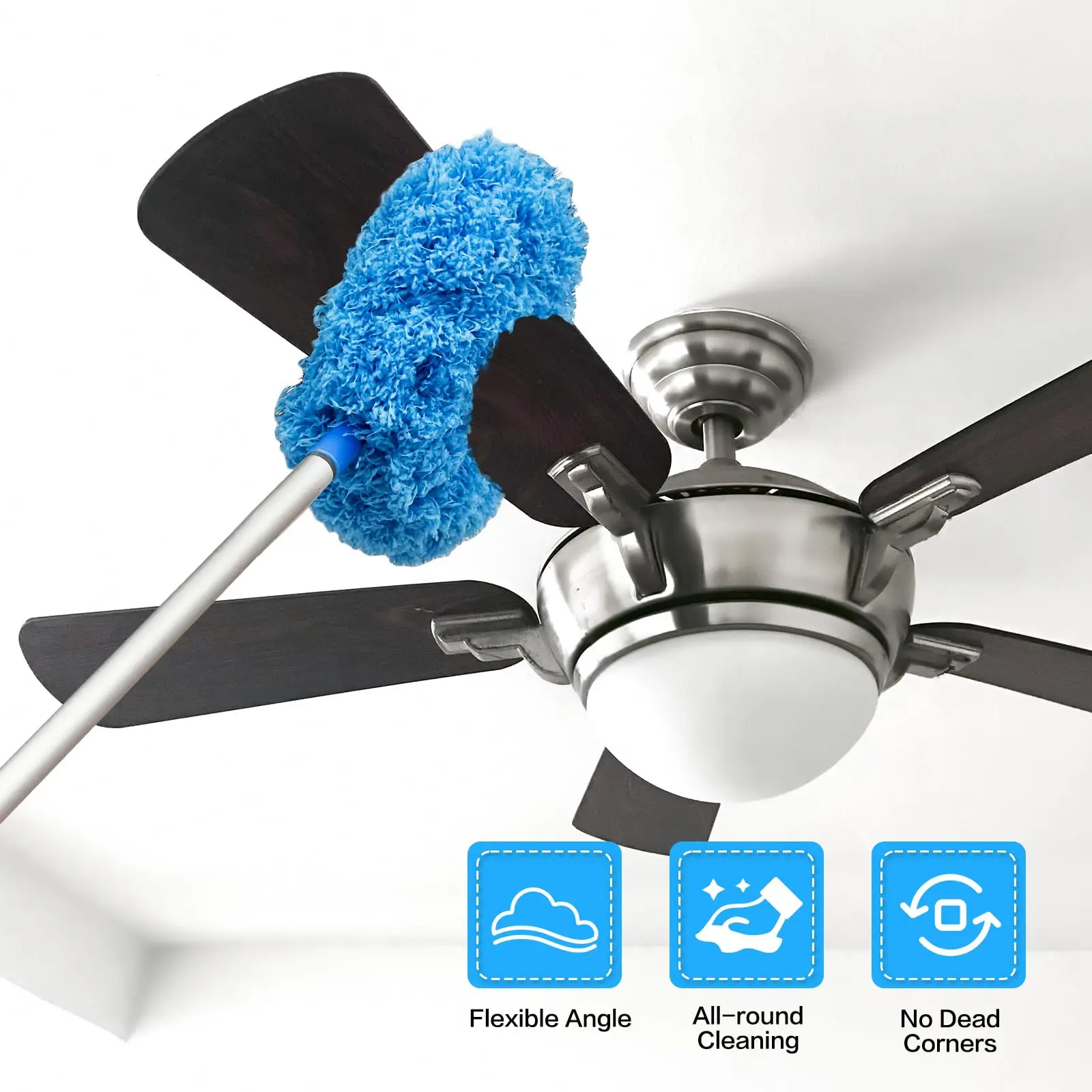 Ceiling Fan Cleaner Duster 1Set Reusable Microfiber with Extension Pole Adjusts 13 to 49.7 Inch