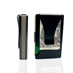 Sleek Men's RFID Blocking Metal Wallet with Money Clip - Minimalist Front Pocket Design (Black)