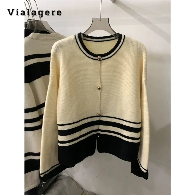 

Luxury Striped Round Neck Knitting Long Sleeve Cardigans 2023 Winter Korean Fashion Women Casual Single Breasted Warm Sweater