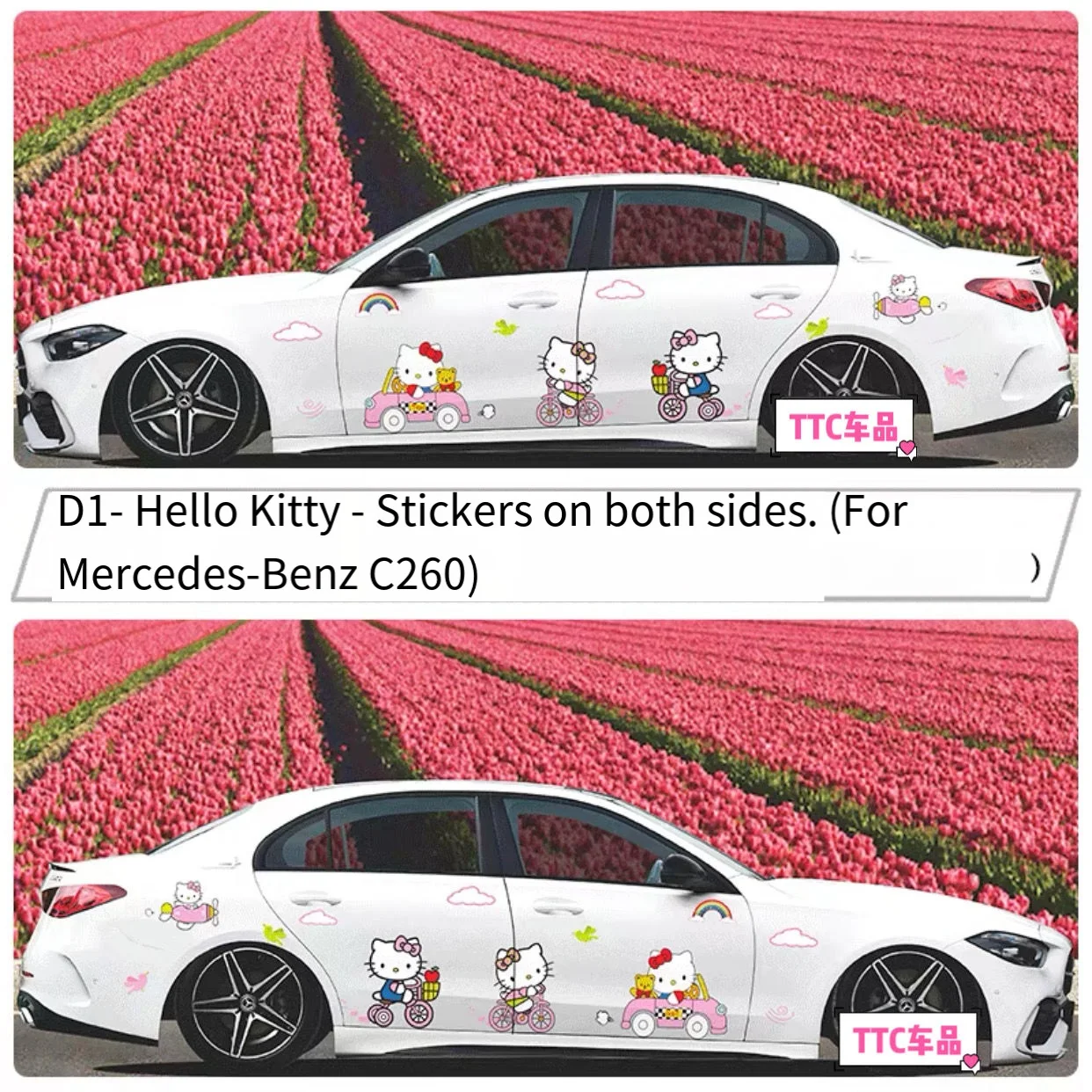 

Sanrio Hello Kitty Kawaii Anime C260 C200 Car Decoration Sticker Car Stickers Water Proof Car Door Car Styling Cover Cute Hot 23