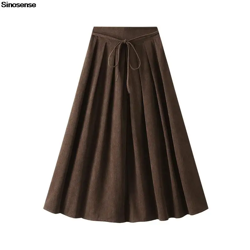 

Womens Korean Style Pleated Skirts High Waisted A Line Swing Midi Long Skirts With Drawstring Casual Elegant Work Office Skirts