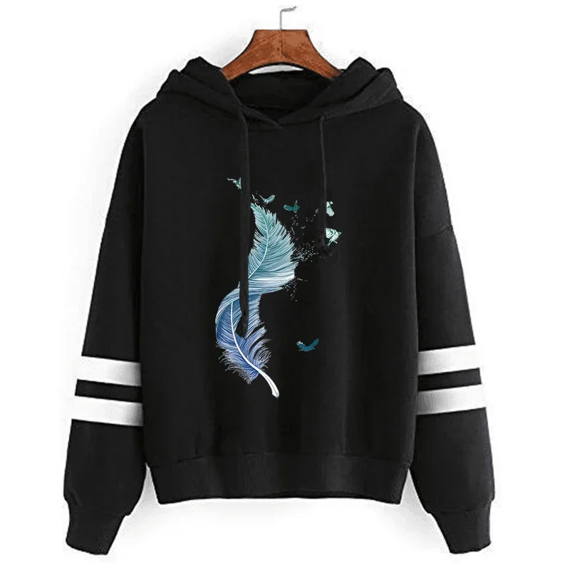 

Feather Print Hoodies Women Casual Sweatshirt Y2K Aesthetic Streetwear Vintage 90s Aesthetic Cltohes for Winter Tracksuit Men