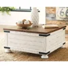 Wystfield Farmhouse Square Storage Coffee Table with Hinged Lift Top, Distressed White 2