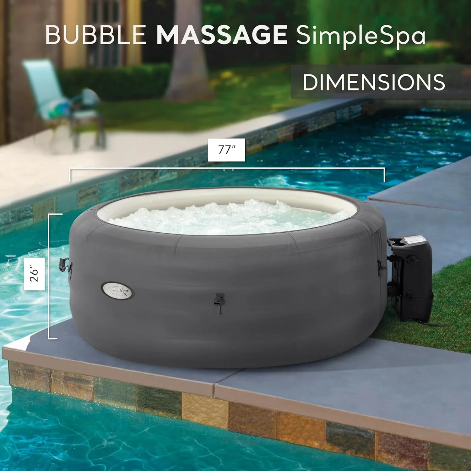 SimpleSpa Inflatable Bubble Massage Spa Includes Insulated Cover Built-in QuickFill Inflation Soothing Jets 28483E