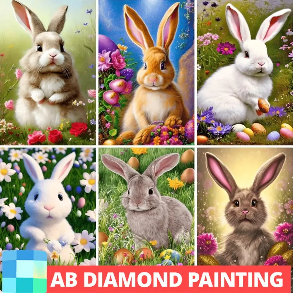 AB-Diamond-Painting-White-Bunny-Rabbits-Diamond-Embroidery-Full-Square ...