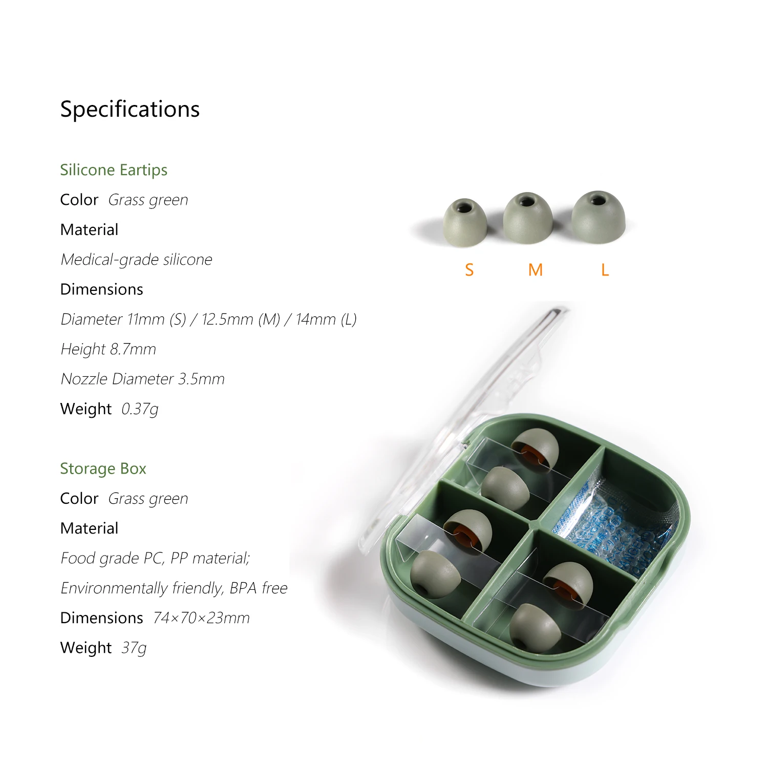 Silicone EarTips Storage Box 3pairs L/M/S 3.5mm Earphone Nozzle Diameter 4-5mm earphone silicone eartips