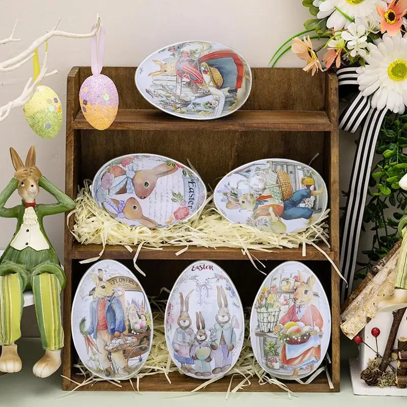 Bunny Cookie Jar 6x Colorful Rabbit Snack Storage Box With Lid In Egg Shaped Food Storage Container Table Centerpieces
