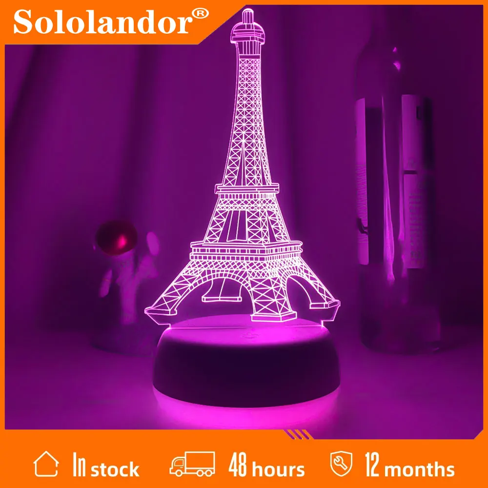 

New 3d Led Light Night Creative Eiffel Tower Kids Table Lamp Hologram Illusion Bedroom Living Room 7 Colors Usb Led Light Lamps