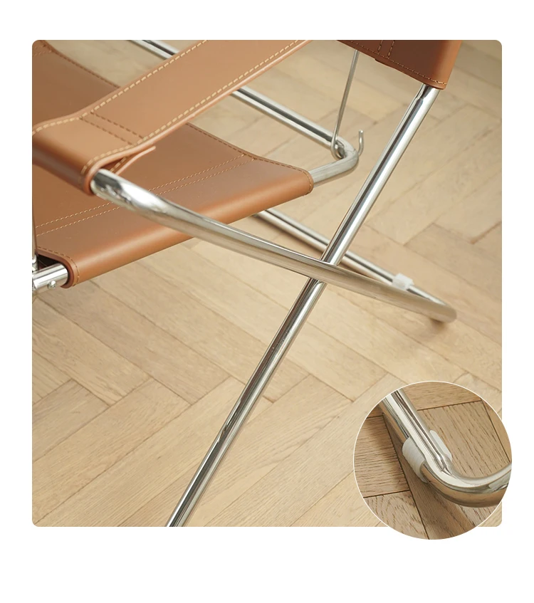 Vasily Folding Chair Leisure Lounge Single Sofa Soft Modern INS Classic Saddle Sofa Lazy Stainless Steel Chair Armchair