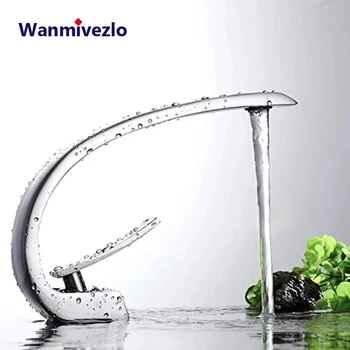 Brass Bathroom Faucet Basin Sink Faucet Single Handle Cold and Hot Mixer Taps Beautiful Curve Design Deck installation 1