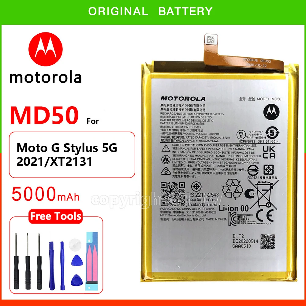 100% Batteria Originale Motorola Md50 Per Motorola Moto G Stylus 5G 2021/Xt2131/G Stylus 2022 Md 50 Batteria + Strumenti