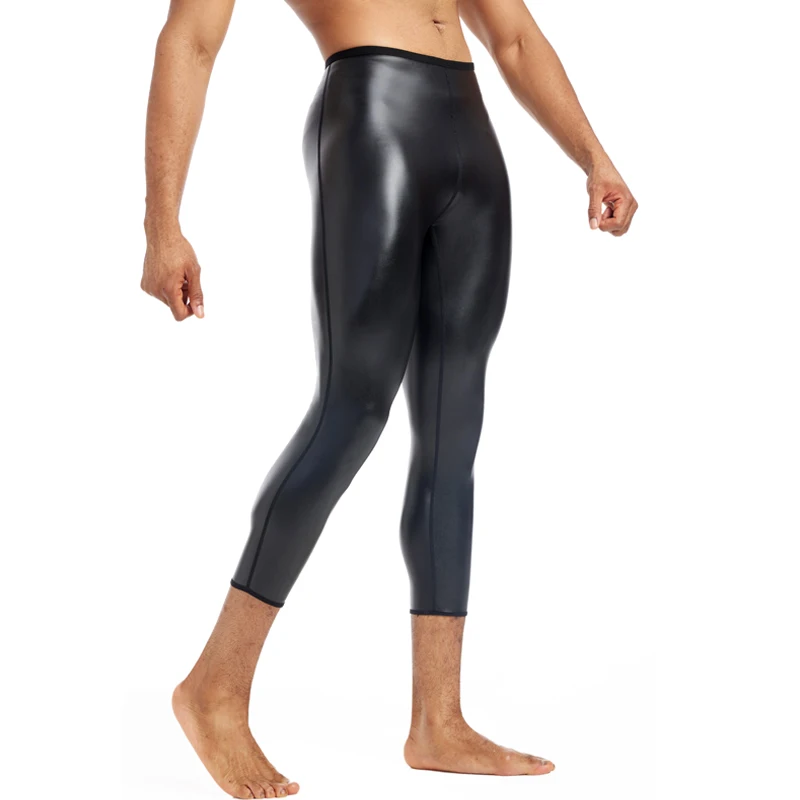 Men Body Shaper Leather Stretchy Casual Biker Club Party Pants Waist Trainer High Waist Shaper Control Compression Fitness Pants