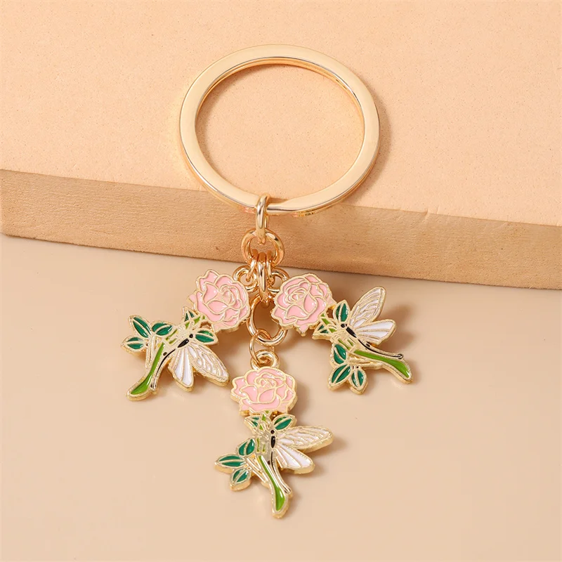 Aihua Niedlicher Emaille-Rosen-Schlüsselanhänger für Frauen und Mädchen, Schlüsselring-Anhänger für Handtaschen-Deko, DIY Handgemachter Schlüsselanhänger, Schmuckgeschenke – Detail 8