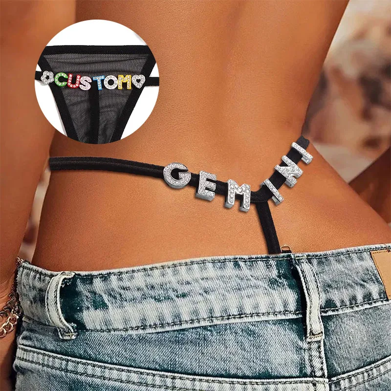 Custom Crystal A-Z Letter Bikini Thongs For Women Sexy String T-back Panties Waist Chain DIY Name Body Jewelry Christmas Gift