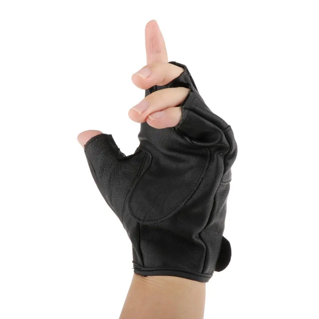 Mens Outdoor Leather Driving Motorcycle Biker Fingerless Gloves