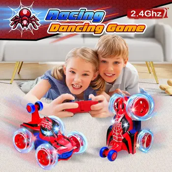 Kids Toy Spider RC Car for Boys 4-7 Years Old - Cool Spider RC Crawling Toy with 360° Flip Fast Stunts and 4WD Glowing Wheels 1