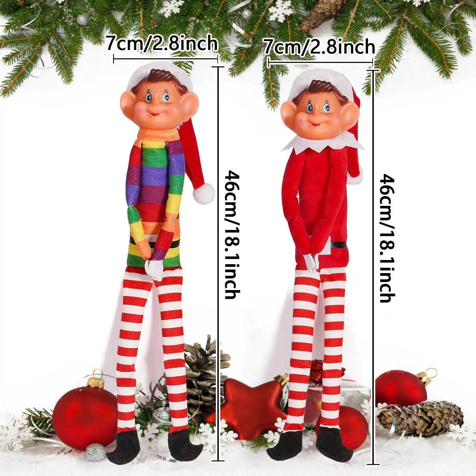 46CM Big Head Christmas Elf Doll Long Leg Plush Doll Christmas Tree Ornament Car Ornament DIY