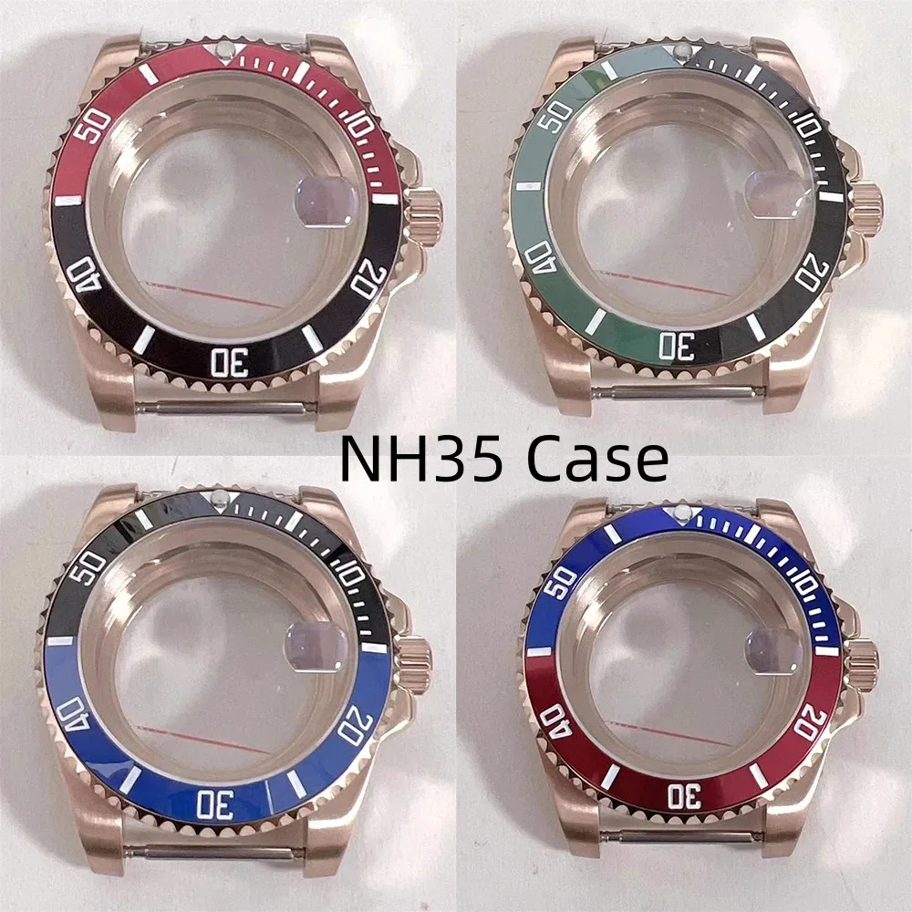 

40mm Transparent Bottom Rose Gold Coating Watch Case , 316L Stainless Steel Magnifier Sapphire Glass for NH35 NH36 Movement