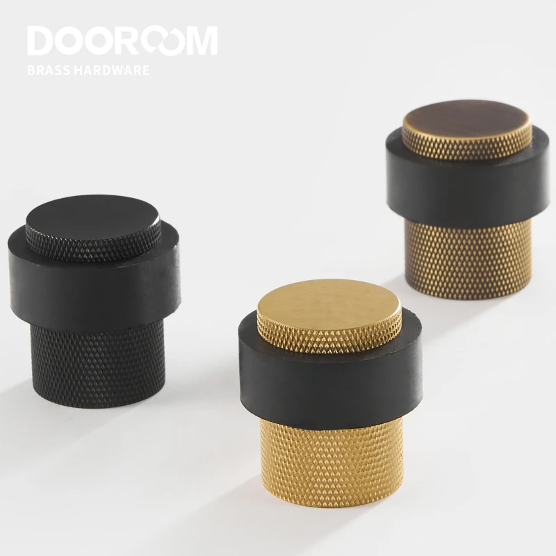 Dooroom Knurled Brass Rubber Door Stops Bathroom Heavy Duty Floor Mount Bumper Non-magnetic