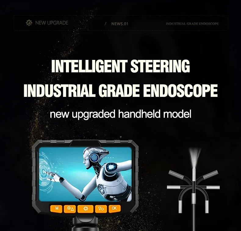 360 Articulating Borescope 1080P 6.0mm 4.3inch LCD Monitor Industrial Inspection Camera With 2 Way Articulation For Automotive