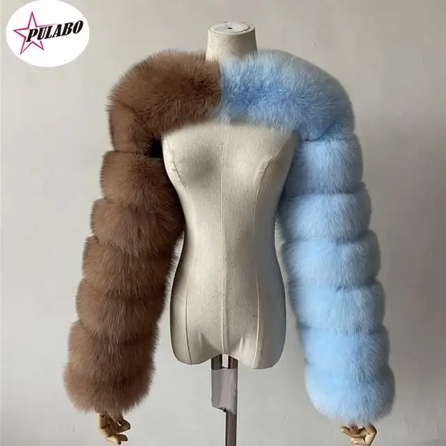 

Модное зимнее высококачественное пальто PULABO из искусственного лисьего меха, женская теплая короткая куртка с длинным рукавом и пэчворком из меха норки, меховое пальто, Женский Топ