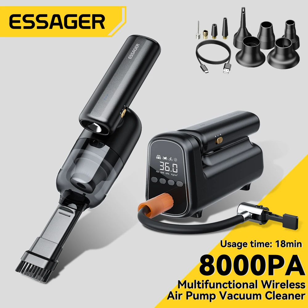 EssagerPortableVacuumCleaner8000PaWirelessVacuumForCarHome
