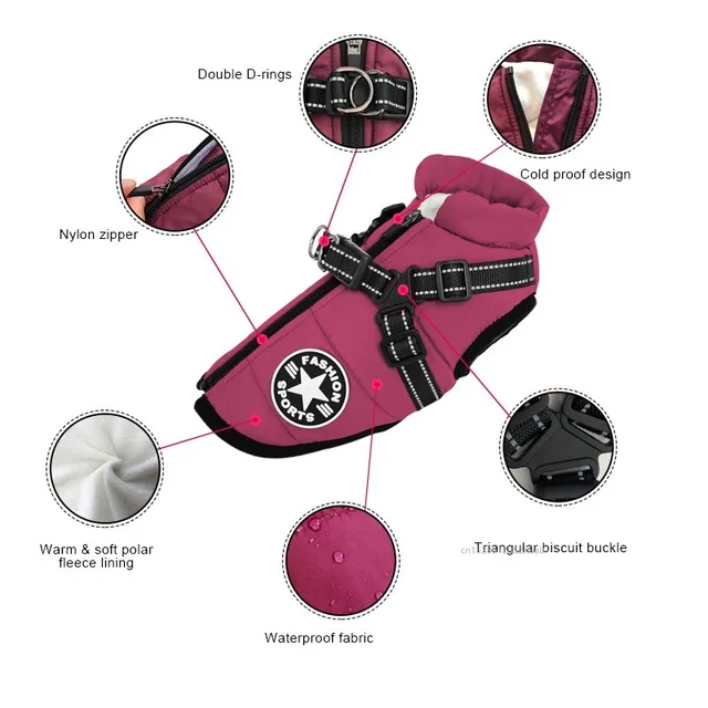 Winter Warm Pet Dog Jacket with Harness Waterproof Dog Coat Vest for Small Medium Chihuahua French Bulldog Outdoor Dog Clothes 3