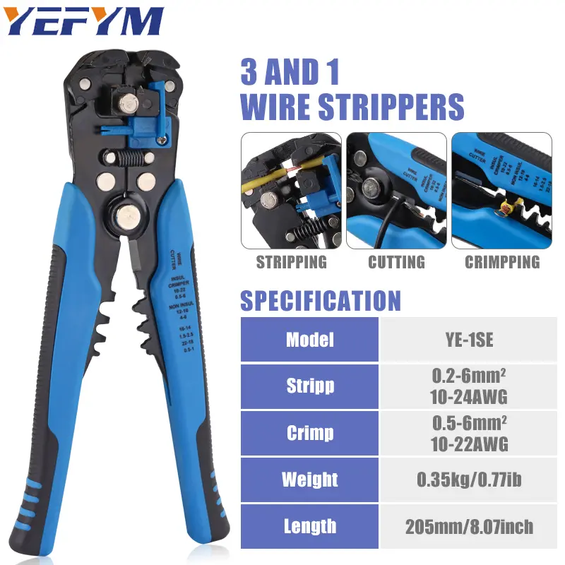 Wire Stripper 24-10 AWG (0.2-6 Mm²) YE-1SE,3 In 1 Automatic Wire Stripping Tool, With Cutting & Crimping Function image 2