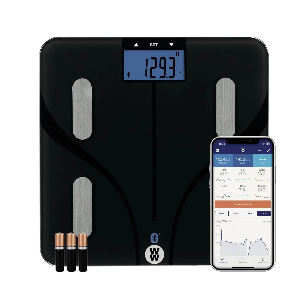 

Measures Body Fat, Body Water, Bone Mass, Muscle Mass & BMI WW930XF,by Conair Bluetooth Body Analysis Bathroom Scale