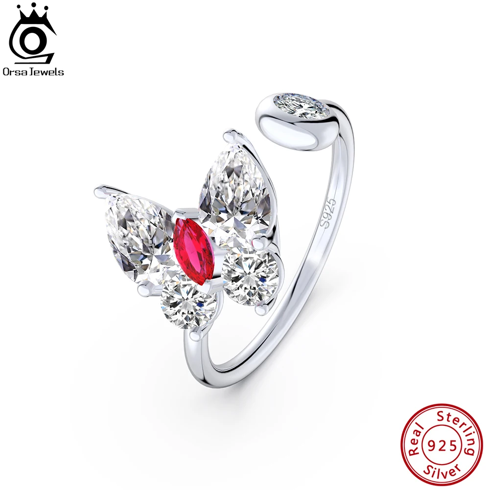 

ORSA JEWELS 925 Sterling Silver Brilliant Created Ruby Ring for Women Butterfly Design Ring 8A Premium CZ Rings Jewerly LZR15
