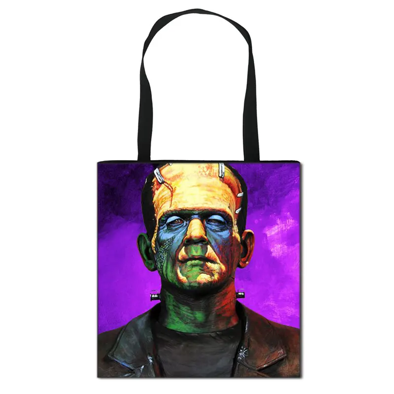 Horror Character Freddy Jason Chucky Print Female Shopping Bag Canvas Tote Bag Women Shoulder Fashion Bags Shopper  Book Bag 