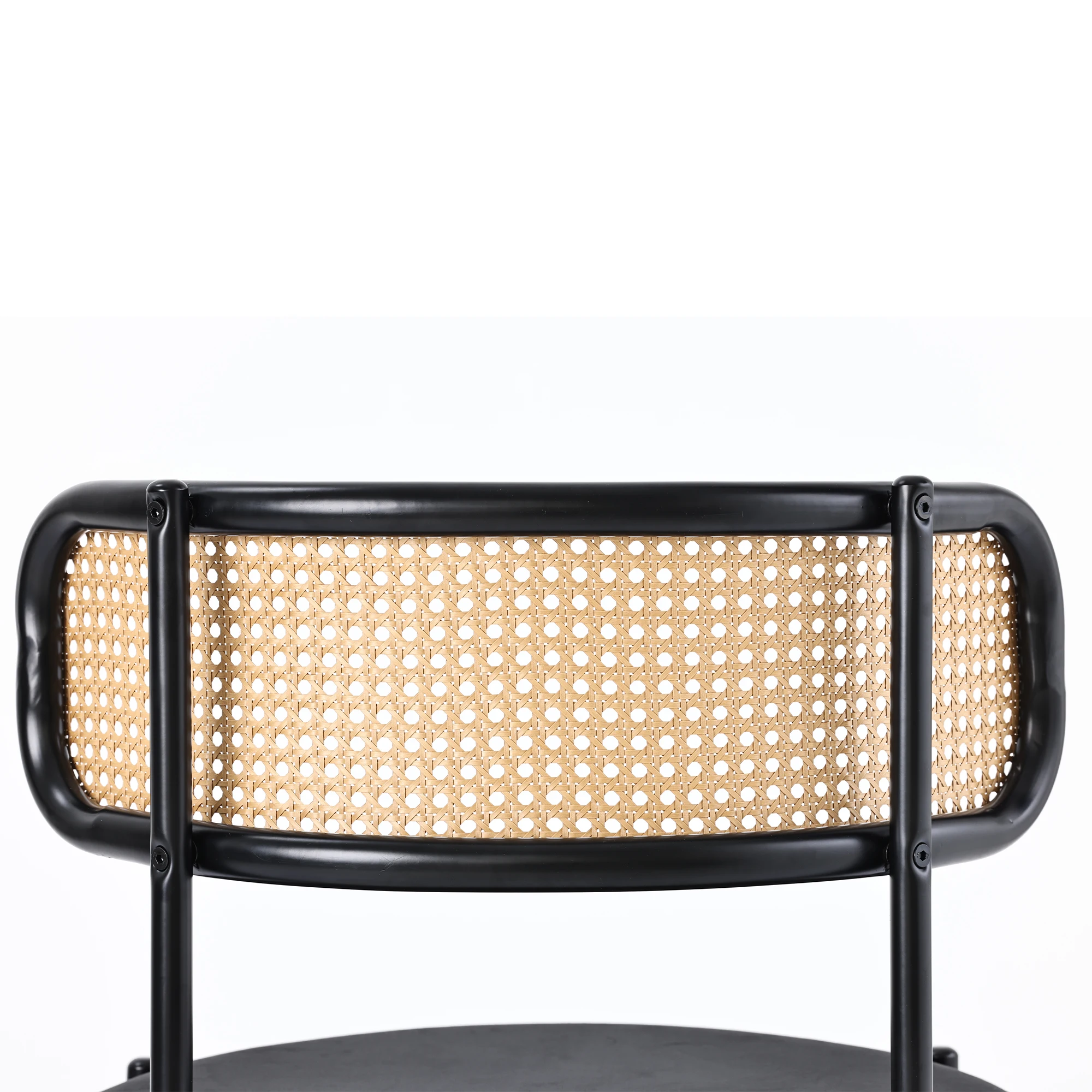 4-teiliges Esszimmerstuhl-Set, moderne Freizeitstühle aus Rattan mit Metallbeinen, schwarz. – Detail 20