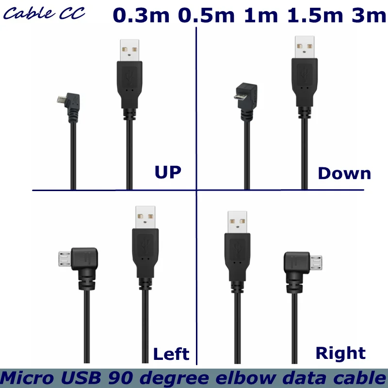 Up Down Left Right Angled 90 Degree USB Micro USB Male to USB male Data Charge connector Cable 25cm 50cm for Tablet 5ft
