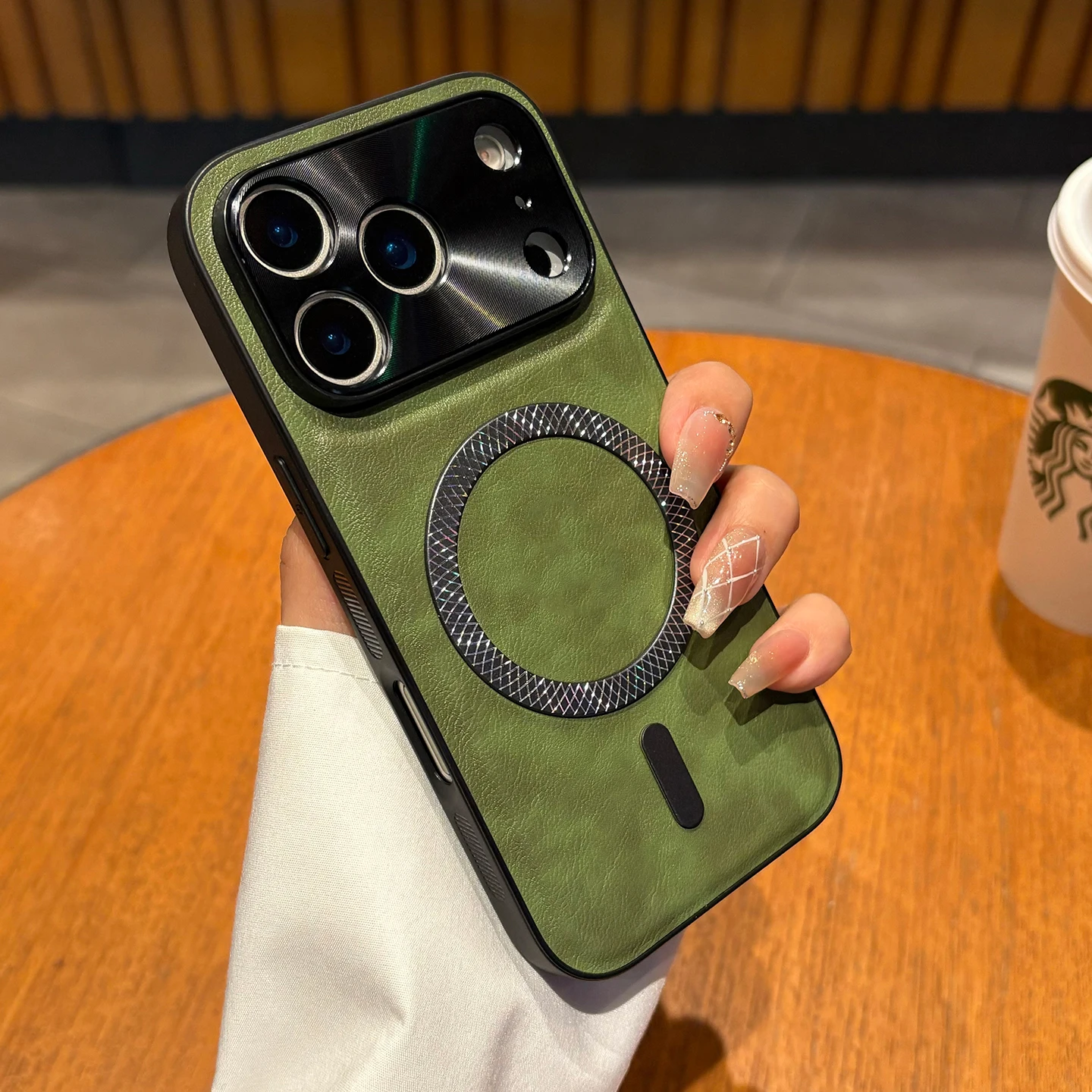 Magnetic Leather Shockproof Case with Metal Camera Shell and Mag-safe Compatibility