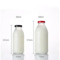 250ml 500ml Round Transparent Glass Bottle with Leak Proof Metal Lug for Milk Juice MOQ2000 Best Price Customized Printing Logo 1