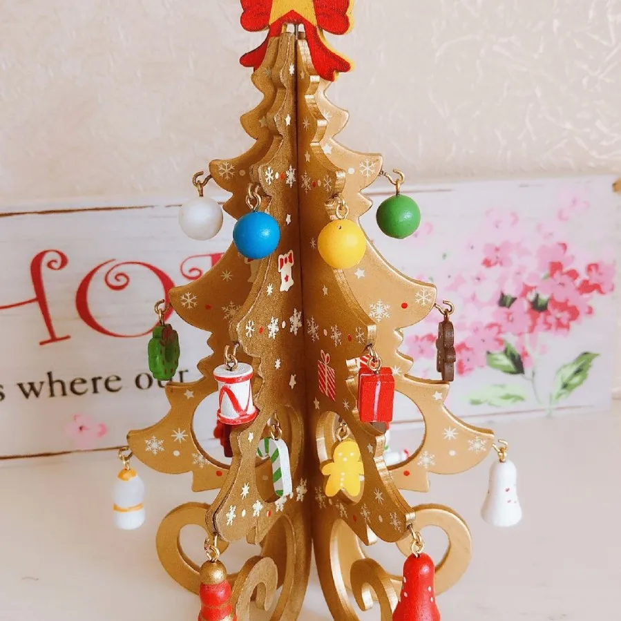 Festive Mini Wooden Christmas Tree Tabletop Ornament - Cozy Holiday Decor Accent