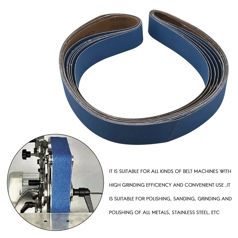 Premium Zirconia Alumina Sanding Belts - Set of 6, 2 x 72, 120 Grit for Metal Grinding & Polishing