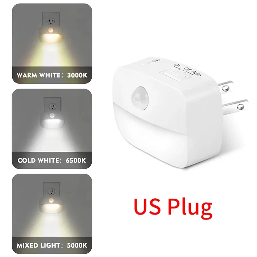 מנורת קיר LED עם תקע EU US וחיישן תנועה PIR, מתח AC 110-240V, תאורת לילה אינדוקציה אנושית למסדרון, מדרגות וחדר שינה