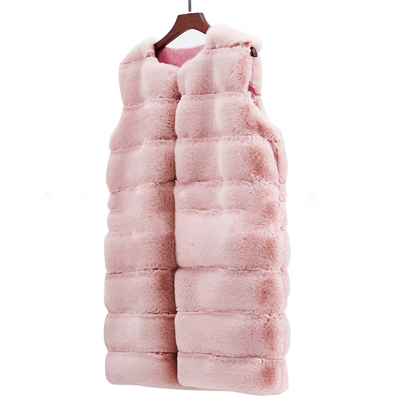 Long Warm Faux Fur Coat Women Vest Sleeveless Outerwear Jacket S-4XL Fluffy Artificial Fur Coat Vintage Sleeveless Tops