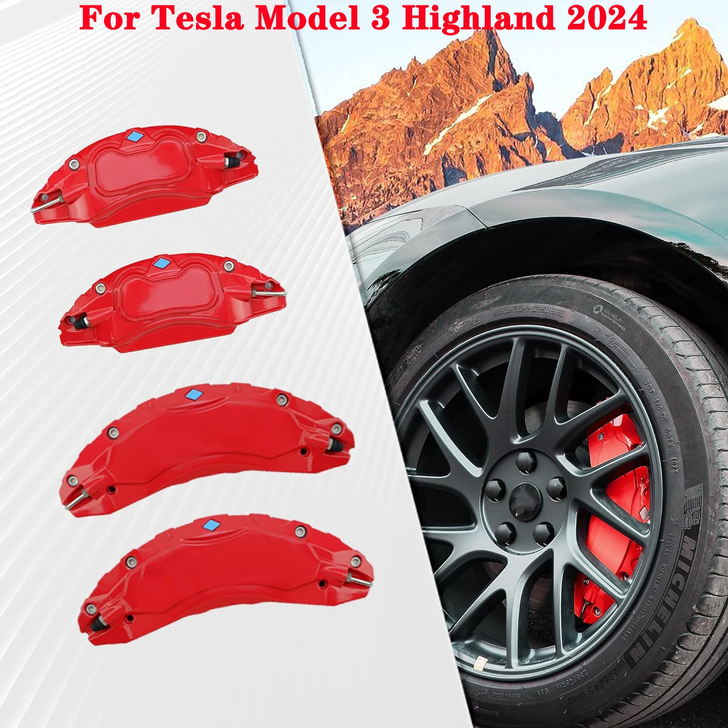 

4PCS Brake Caliper Covers For Tesla Model 3 Highland 2024, 18 19 Inch Wheel Hub Front and Rear Brake Caliper Covers