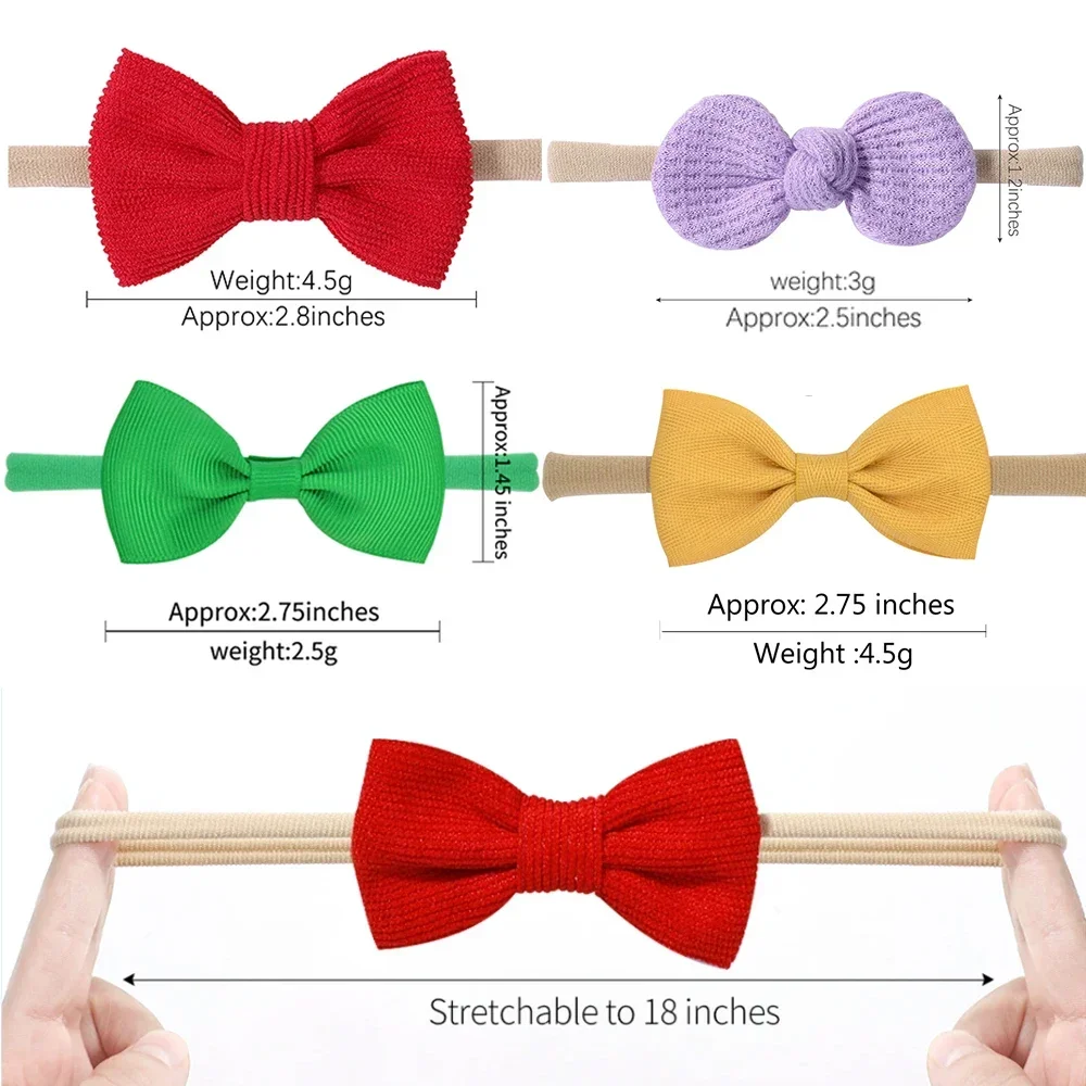 5Pcs/Set Elastic Baby Headband Solid Corduroy Ribbon Baby Bows Headscarf Hairband Newborn Cute Knitted Headband Hair Accessories 6