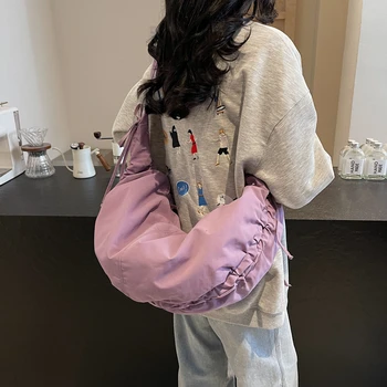 Borse a tracolla alla moda alla moda avvolte con borsa in tela di nylon tinta Borsa hobo a tracolla singola di grande capacità