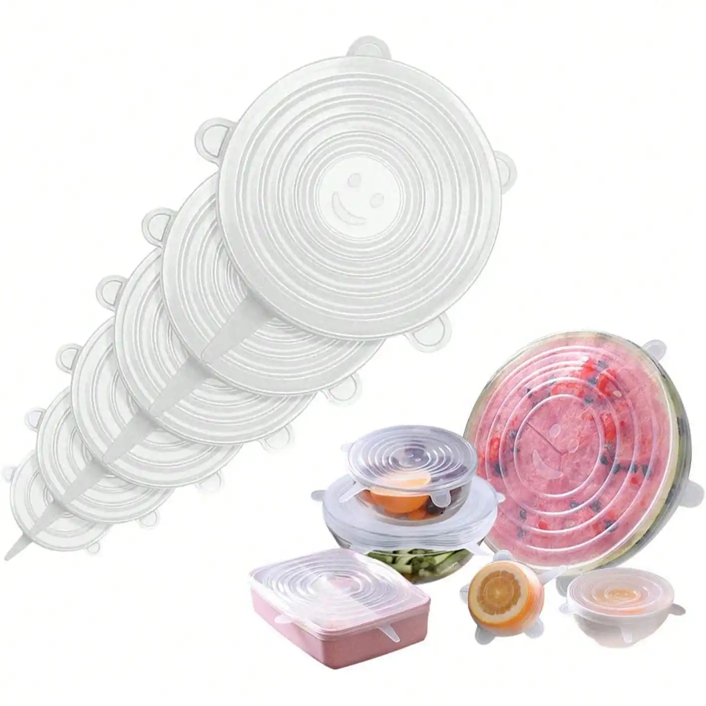 6pcs Flexible Sealing Silicone Bowl Covers,Elastic Reusable Food Storage Covers,use Dishwasher,Kitchen Organization Accessories 1